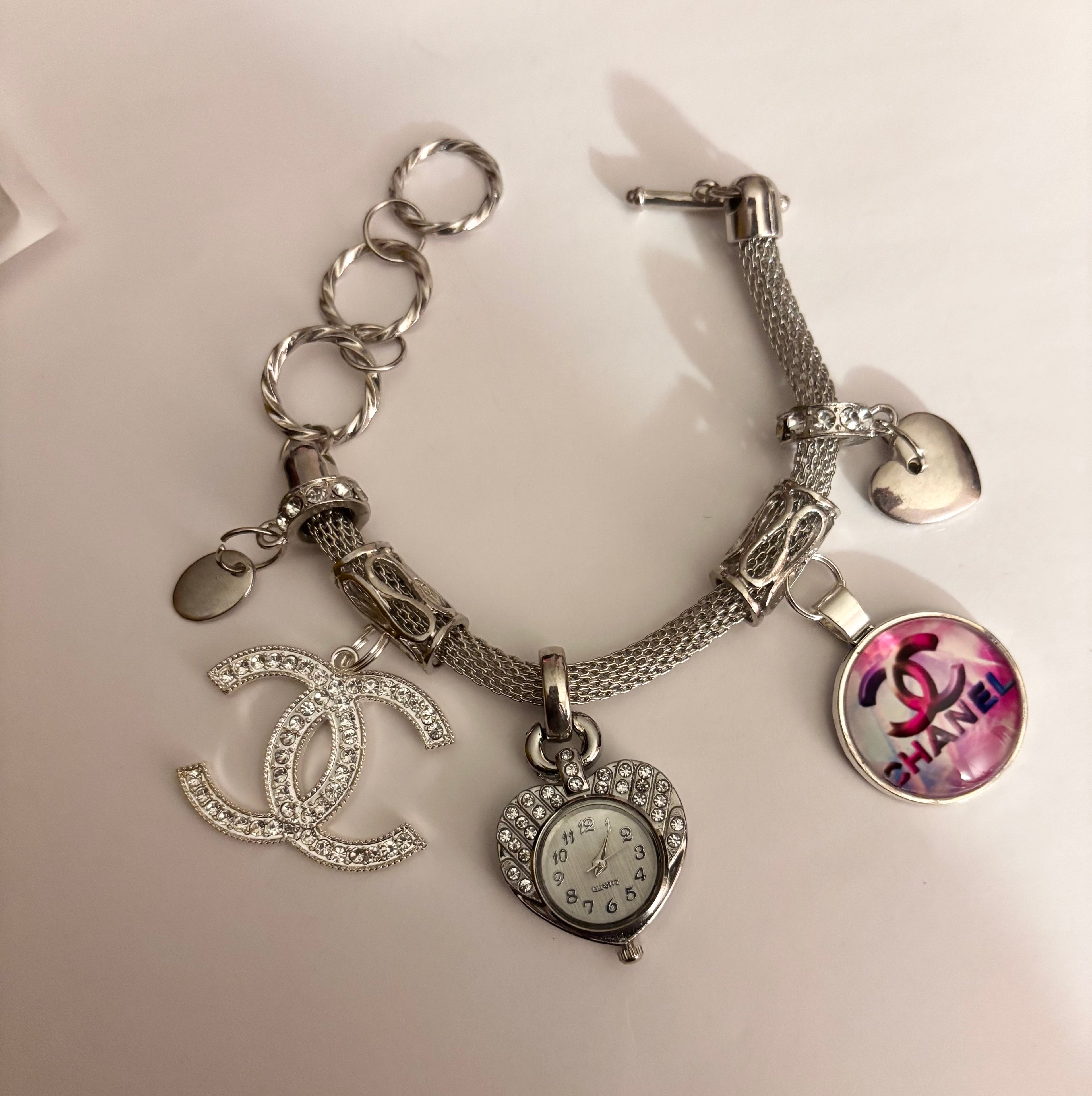 Silver Tone Watch Charm Bracelet